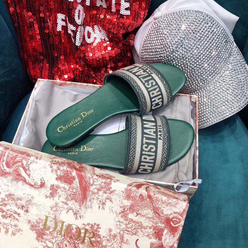 Dior Dway Embroidered Cotton Mule Green D33102