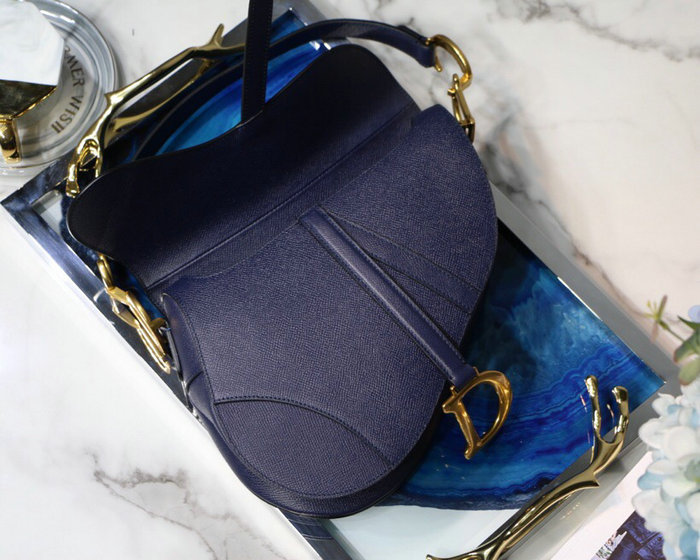 Dior Grained Calfskin Saddle Bag Dark Blue M9001