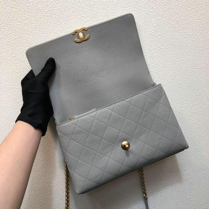 Chanel Grained Calfskin Flap Bag Grey AS0305