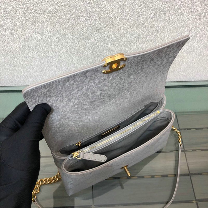 Chanel Grained Calfskin Flap Bag Grey AS0305