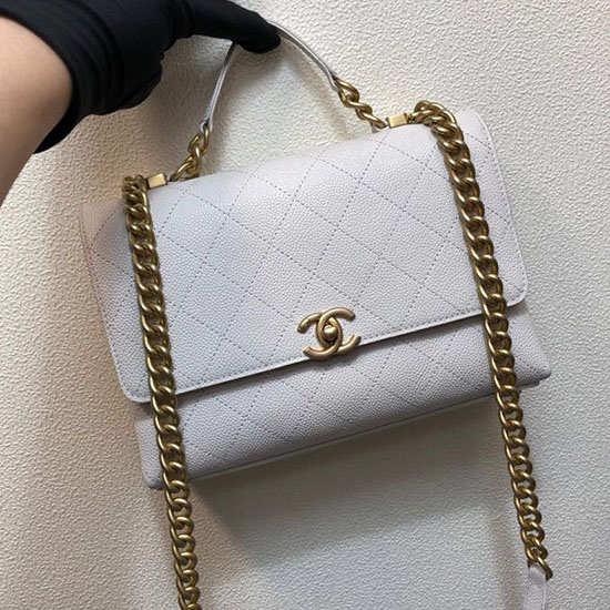 Chanel Grained Calfskin Flap Bag White AS0305