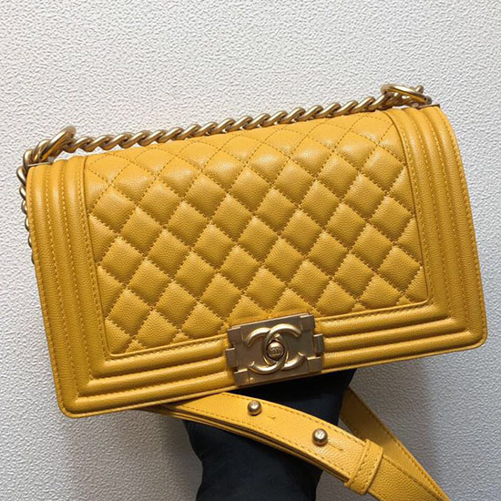 Medium Boy Chanel Grained Calfskin Handbag Yellow A67086