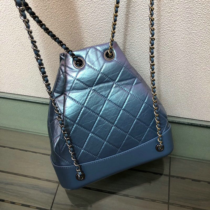 Chanel Aged Calfskin Gabrielle Backpack Shiny Blue A51201