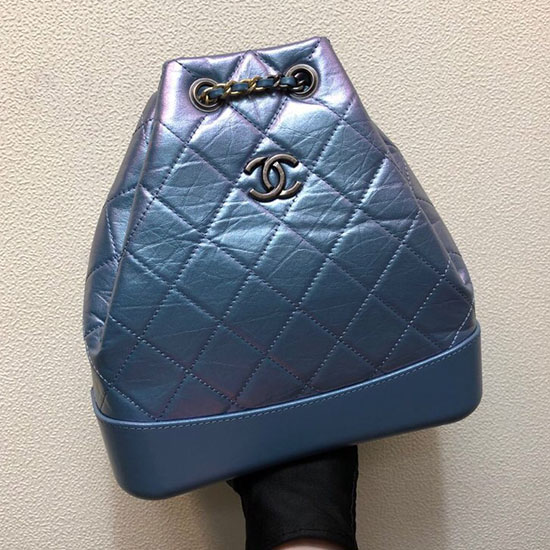 Chanel Aged Calfskin Gabrielle Backpack Shiny Blue A51201