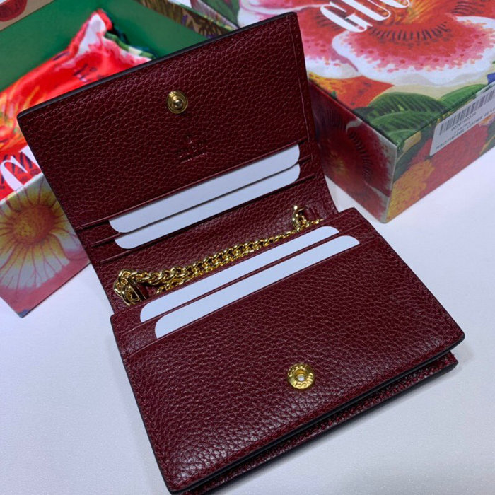Gucci Zumi Grainy Leather Card Case Wallet Burgundy 570660