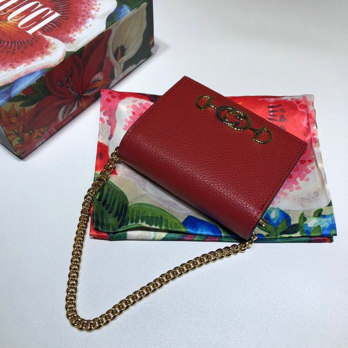 Gucci Zumi Grainy Leather Card Case Wallet Red 570660