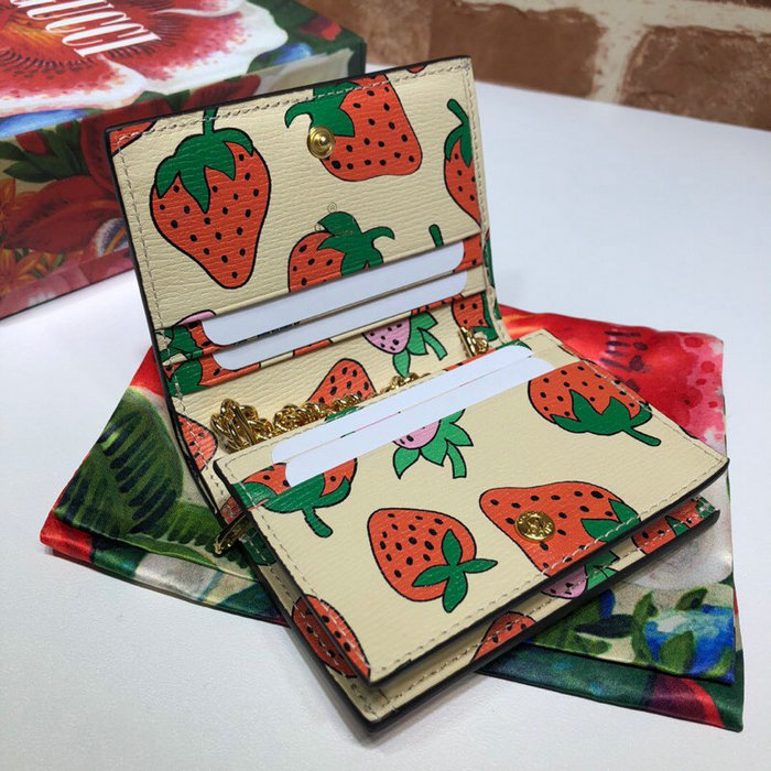 Gucci Zumi Strawberry Print Card Case Wallet 570660