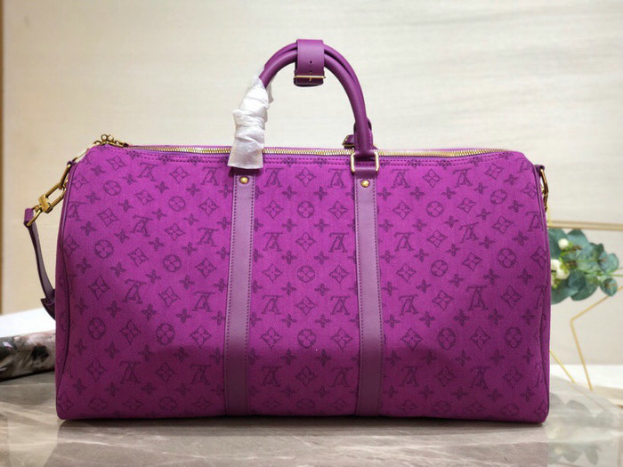 Louis Vuitton Monogram Denim Keepall Bandouliere 50 Purple M44645