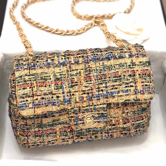 Chanel Tweed Mini Flap Bag Gold A69900