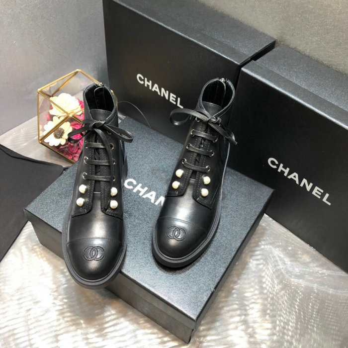 Chanel Calfskin Ankle Boots Black C10055