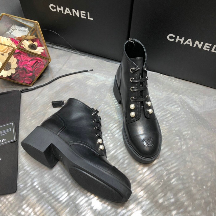 Chanel Calfskin Ankle Boots Black C10055