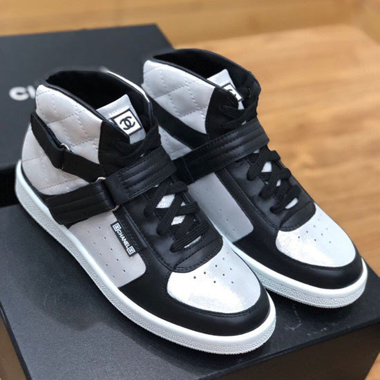 Chanel Calfskin Sneaker Black and Silver C10051