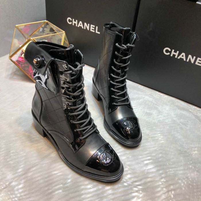 Chanel Calfskin and Patent Ankle Boots Black C10056