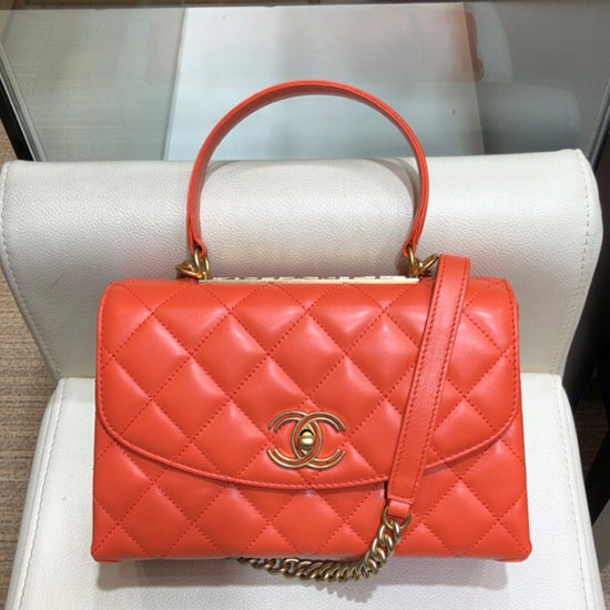 Chanel Lambskin Flap Bag with Top Handle Red A10014