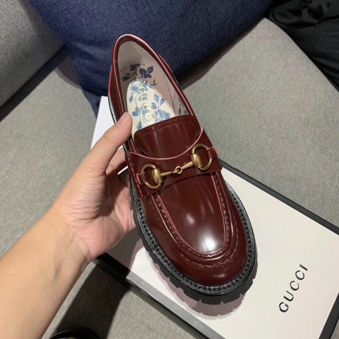 Gucci Zumi Leather Mid-heel Loafer Burgundy GS19101