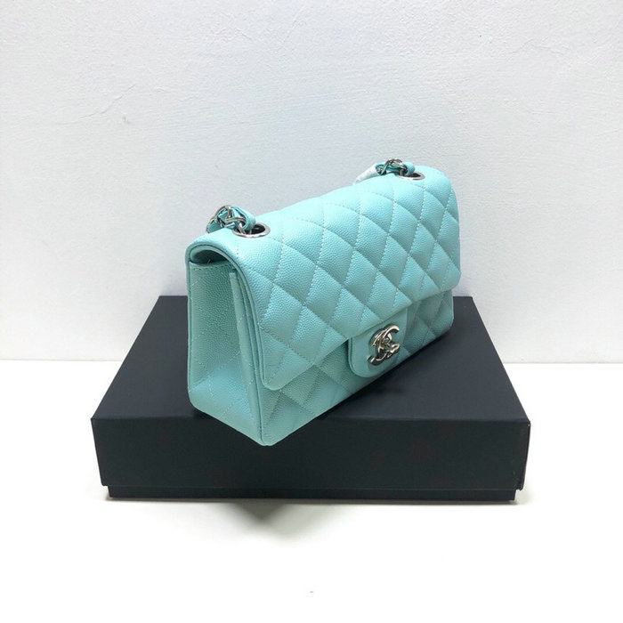Classic Chanel Grain Calfskin Small Flap Bag Light Blue CF1116
