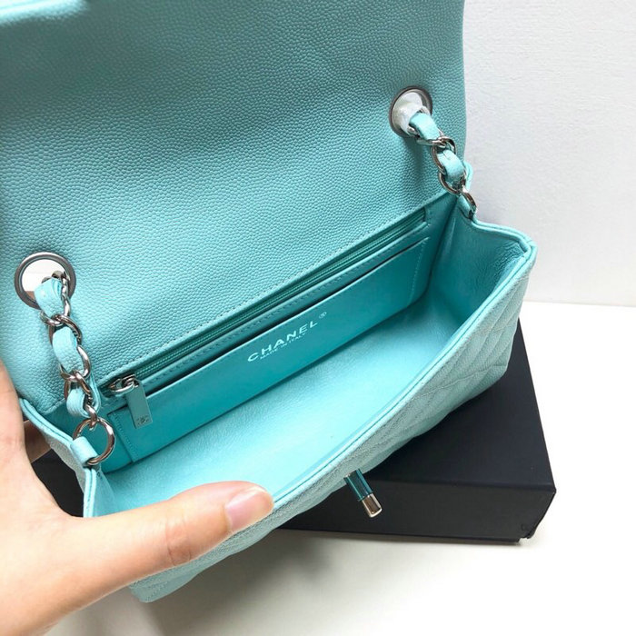 Classic Chanel Grain Calfskin Small Flap Bag Light Blue CF1116