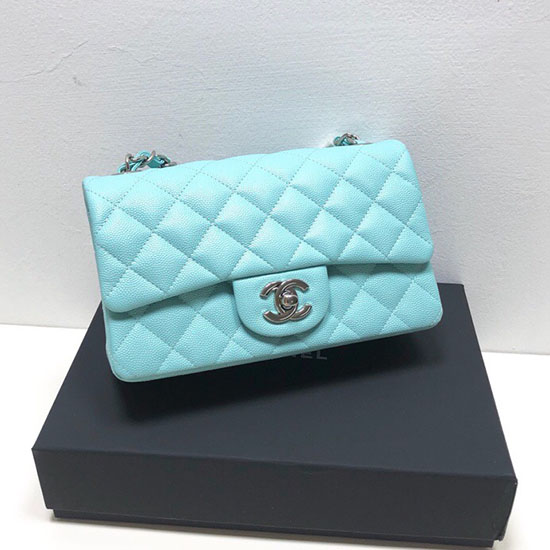 Classic Chanel Grain Calfskin Small Flap Bag Light Blue CF1116