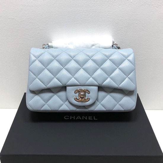 Classic Chanel Grain Calfskin Small Flap Bag Skyblue CF1116