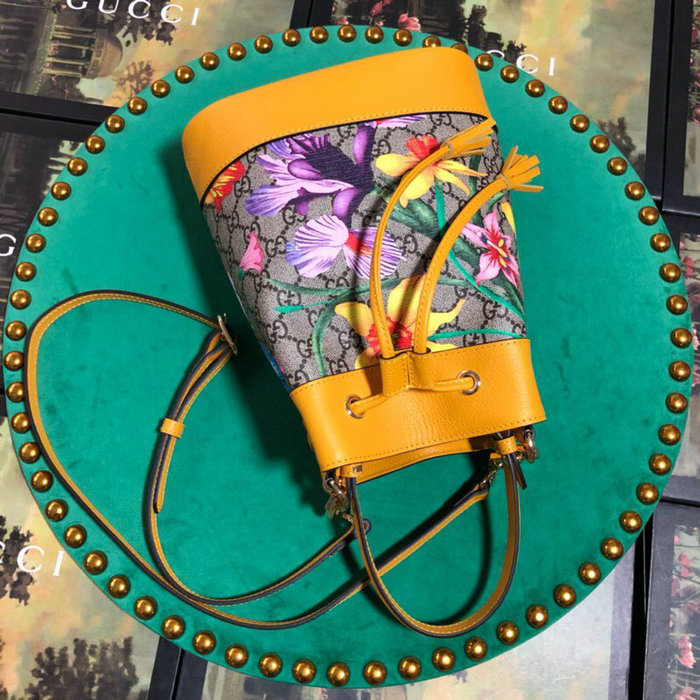 Gucci Ophidia GG Flora Small Bucket Bag Yellow 550621