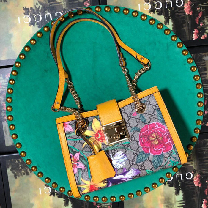 Gucci Padlock GG Flora Small Shoulder Bag Yellow 498156