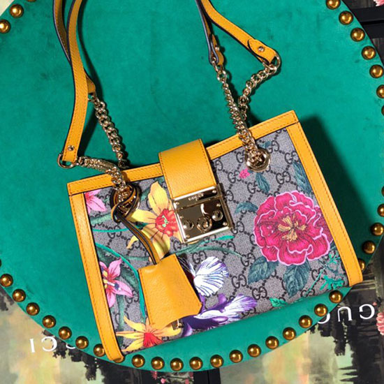 Gucci Padlock GG Flora Small Shoulder Bag Yellow 498156