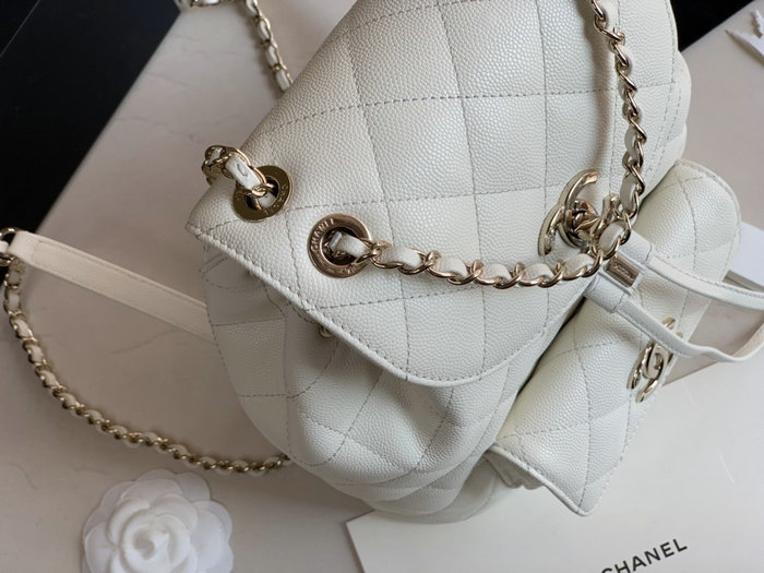 Chanel Grained Calfskin Backpack White AS1371