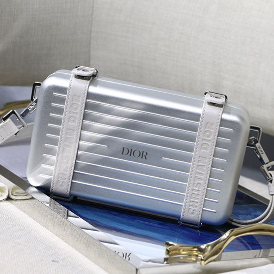 Dior and Rimowa Aluminum Personal Clutch On Strap Silver DM8005