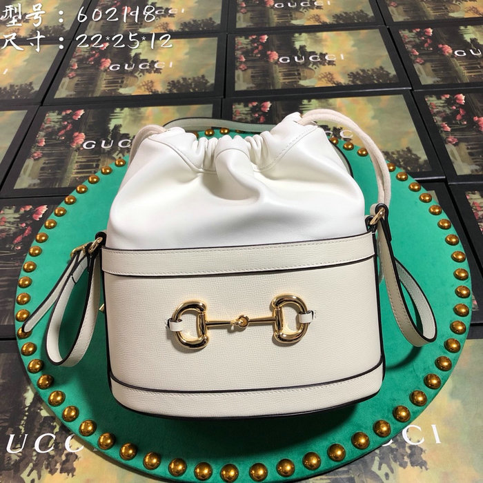 Gucci 1955 Horsebit Bucket Bag White 602118
