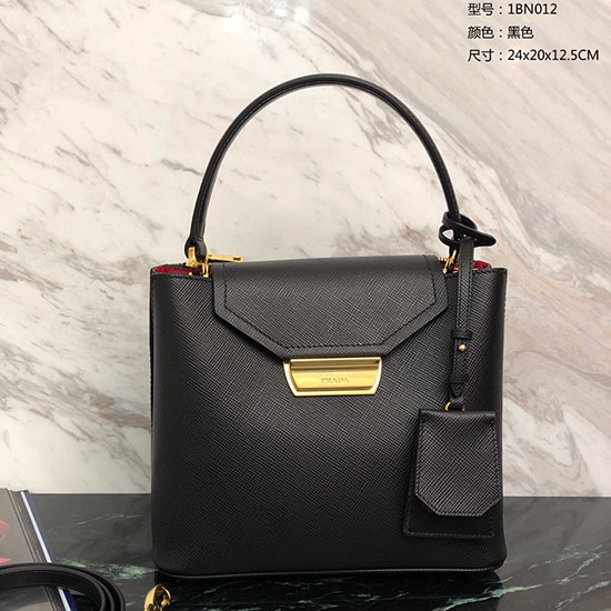 Prada Saffiano Top Handle Bag Black 1BN012