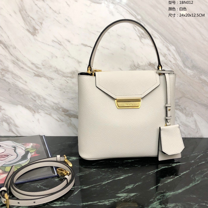 Prada Saffiano Top Handle Bag White 1BN012