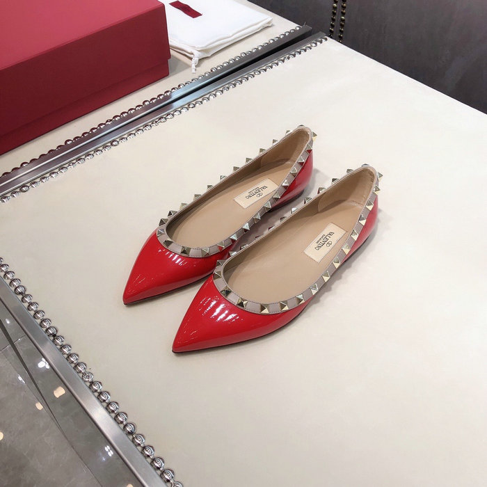 Valentino Patent Rockstud Ballet Flat Red VS03084