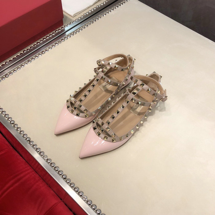 Valentino Patent Rockstud Caged Ballet Flat Pink VS03083