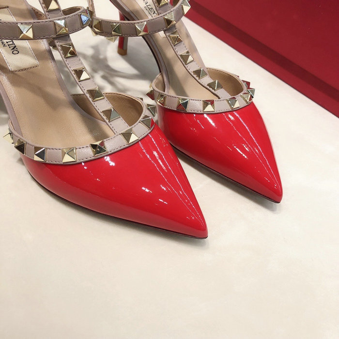 Valentino Rockstud Ankle Strap Patent Leather Pump Red VS03081