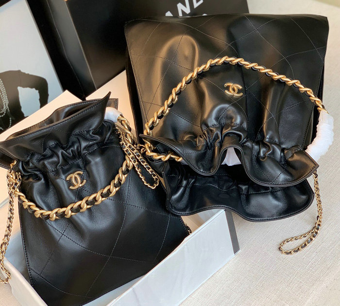 Chanel Calfskin Drawstring Bag Black A13101