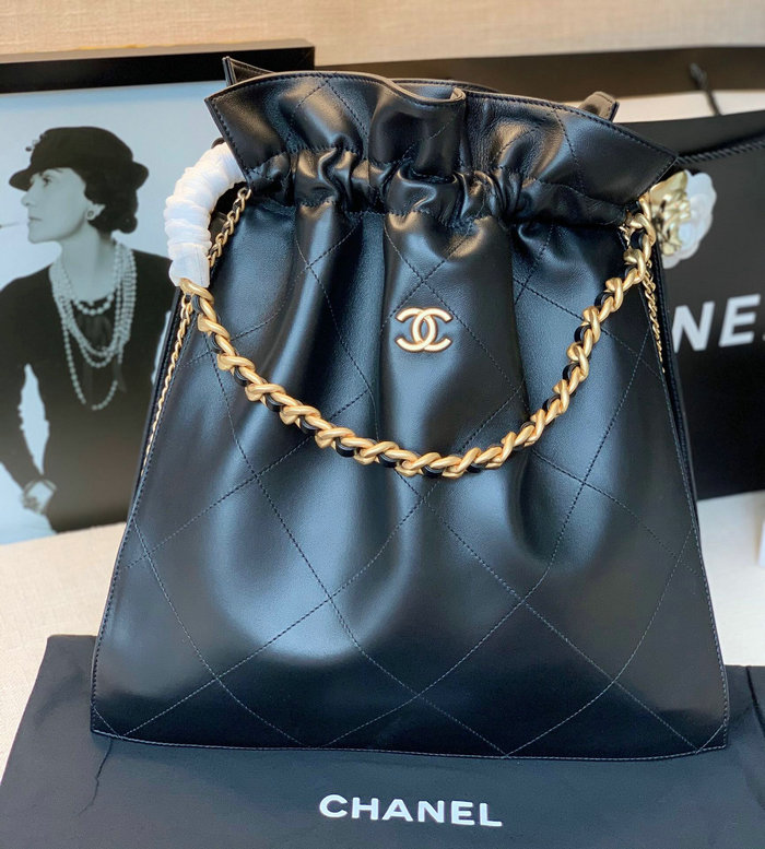 Chanel Calfskin Drawstring Bag Black A13101