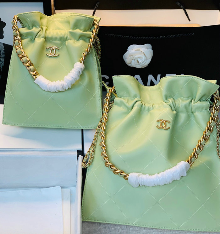Chanel Calfskin Drawstring Bag Green A13101