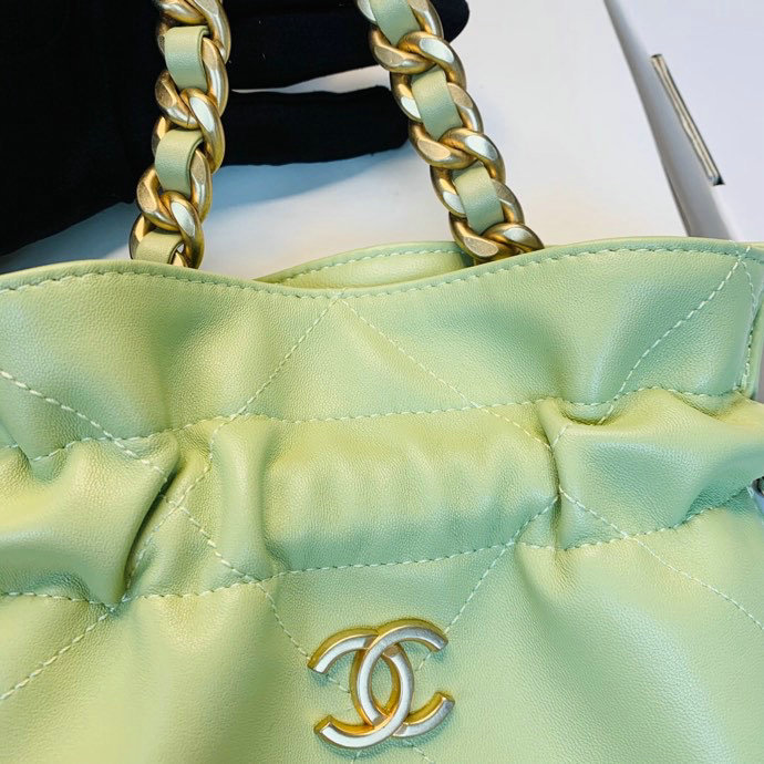 Chanel Calfskin Drawstring Bag Green A13101