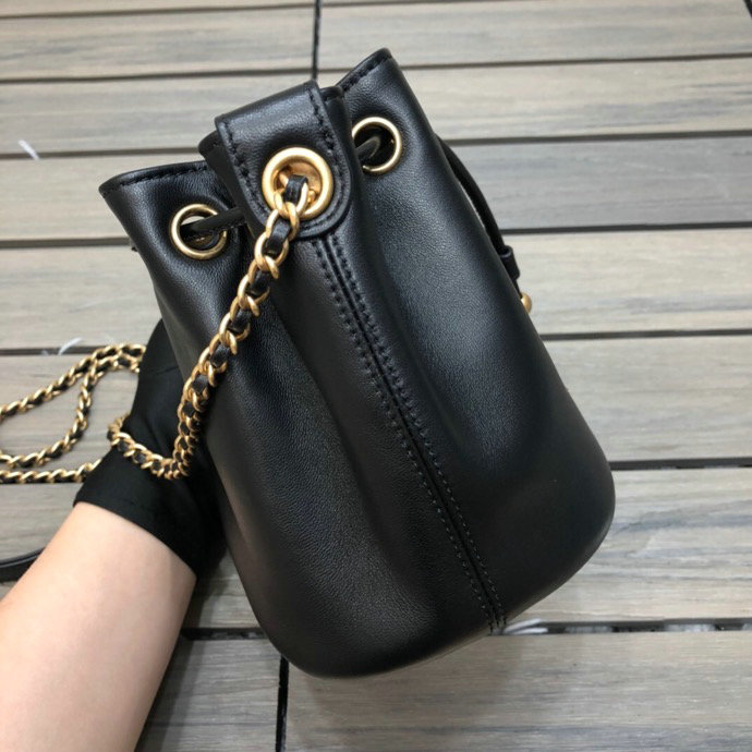 Chanel Lambskin Bucket Bag Black AS1883