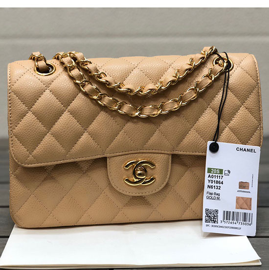 Small Classic Chanel Flap Bag Beige with Gold A01117