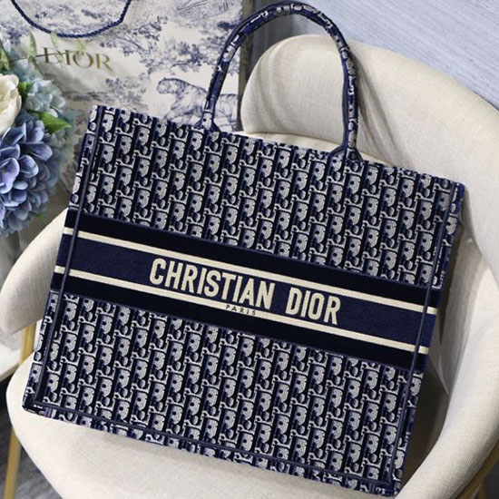 Dior Embroidered Velvet Book Tote Blue M12861