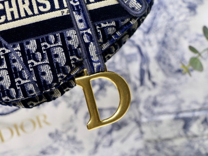 Dior Embroidered Velvet Saddle Bag Blue M9001