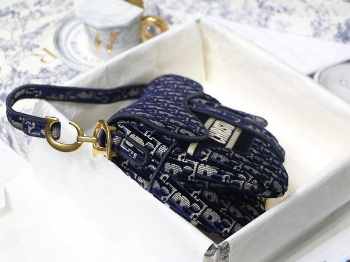 Dior Embroidered Velvet Saddle Bag Blue M9001