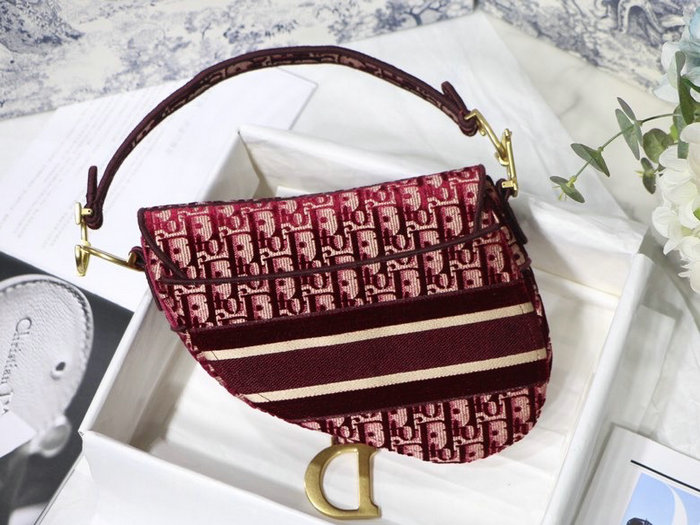 Dior Embroidered Velvet Saddle Bag Red M9001