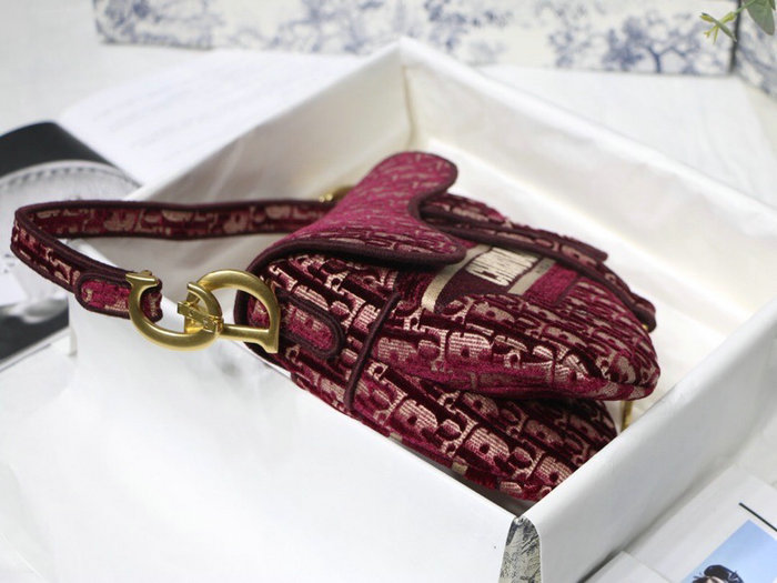 Dior Embroidered Velvet Saddle Bag Red M9001