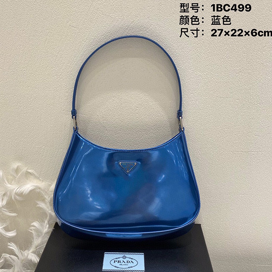 Prada Cleo Brushed Leather Shoulder Bag Blue 1BC499