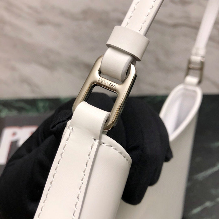 Prada Cleo Brushed Leather Shoulder Bag White 1BC499