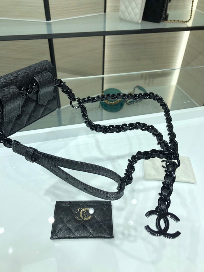 Chanel Grained Calfskin belt flap card holder black AP1955