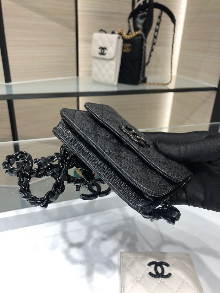Chanel Grained Calfskin belt flap card holder black AP1955