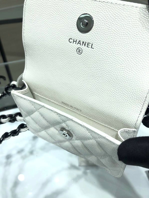 Chanel Grained Calfskin belt flap card holder white AP1955
